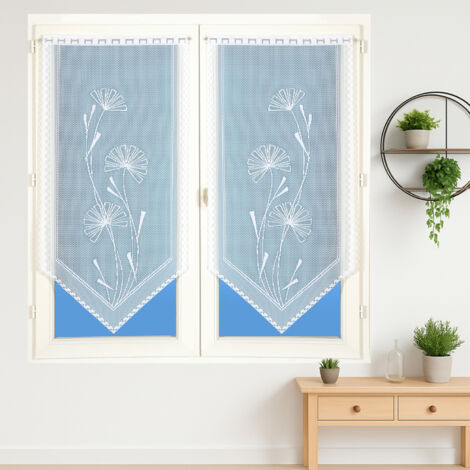 Paire de vitrages base découpée dentelle Blanc 60x120 cm