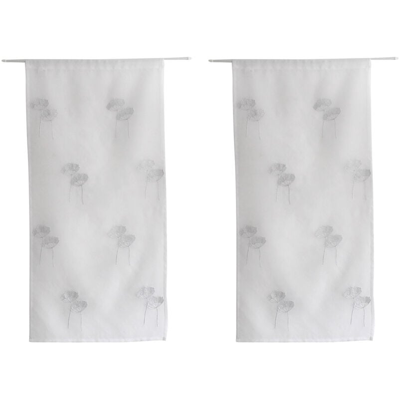 Paire de petits voilages brodés de fleurs Blanc 60x160 cm
