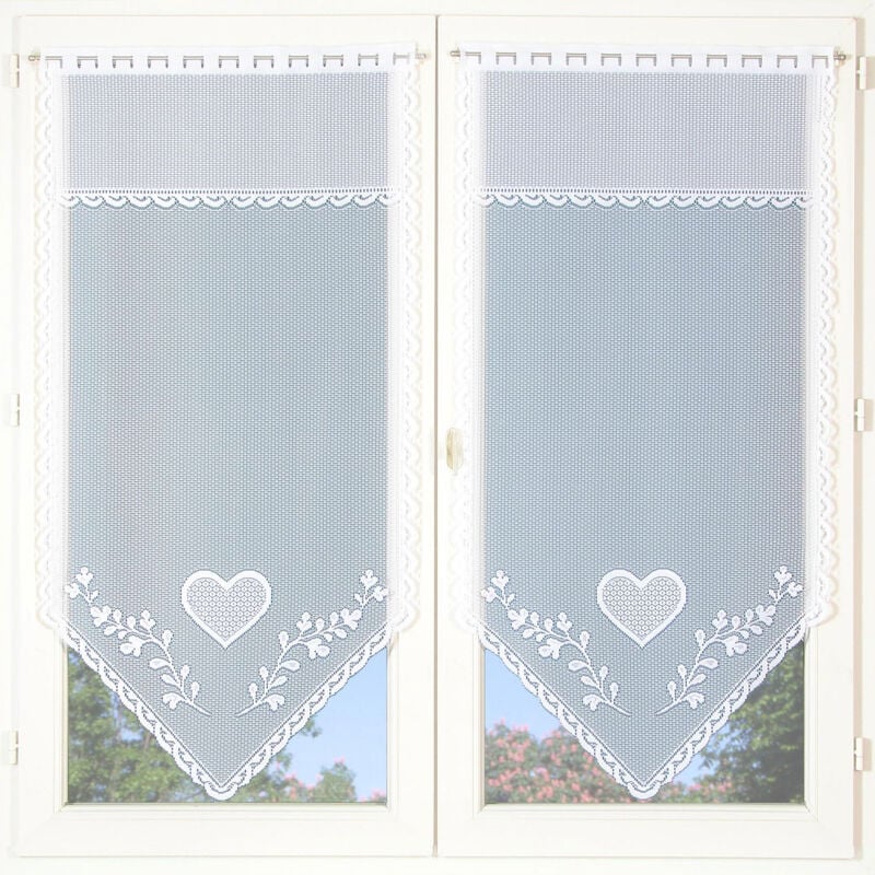 Paire de petits voilages cœur en pointe Blanc 60x160 cm