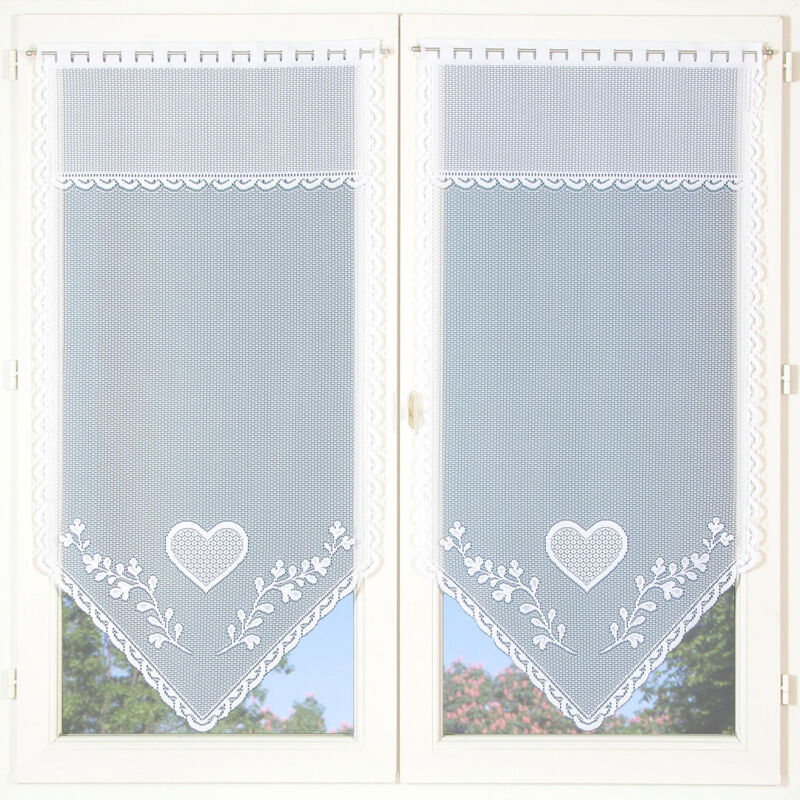 Paire de petits voilages cœur en pointe Blanc 60x120 cm