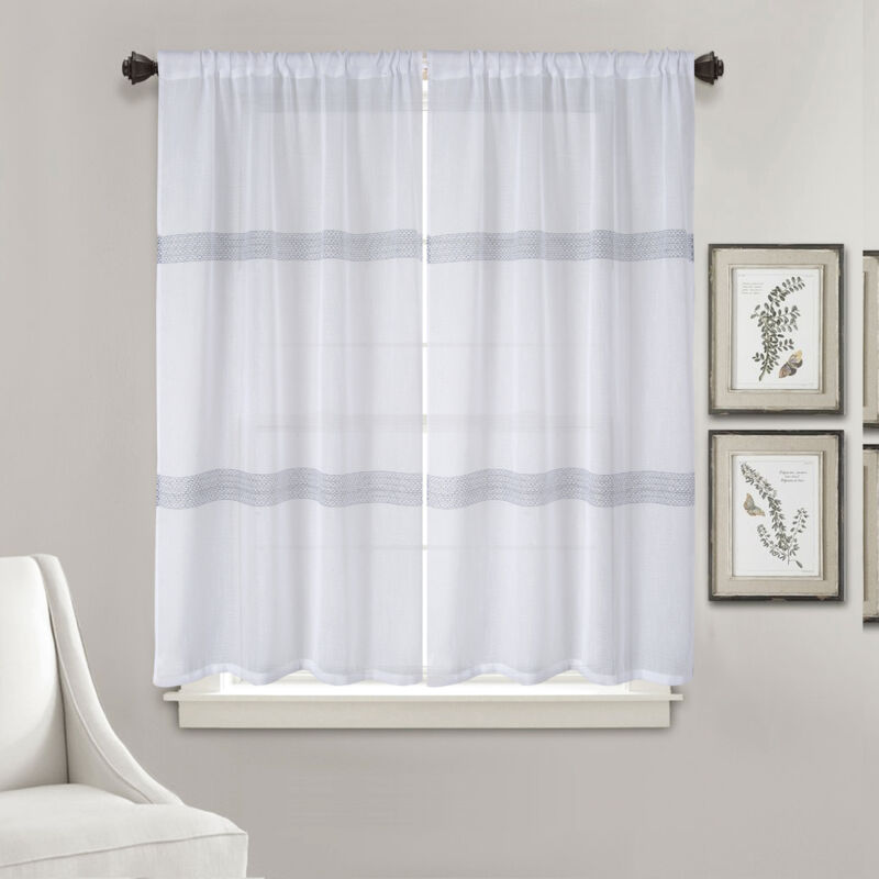 Paire de petits voilages droits à rayures Blanc 90x160 cm