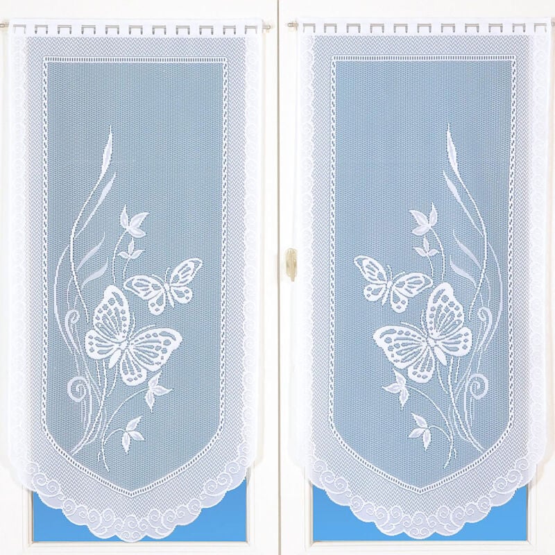 Paire de petits voilages en dentelle motifs papillons Blanc 60x120 cm