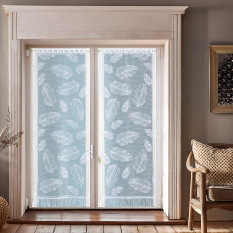Paire de vitrages frangés en dentelle motif plumes Blanc 60x120 cm