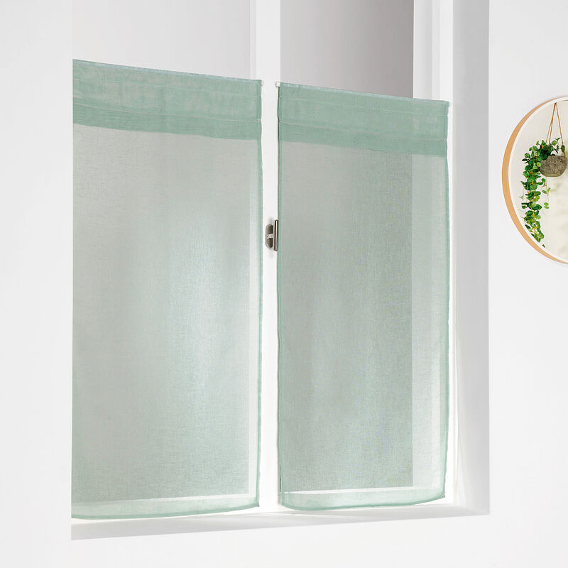 Paire de petits voilages unis et tamisants en poly/lin Vert d'eau 45x90 cm