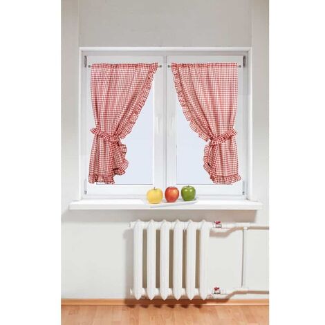 Rideau vichy rouge et blanc 75x160 cm – 100% polyester – Finition ourlet passe tringle – Embrasses assorties – Linder
