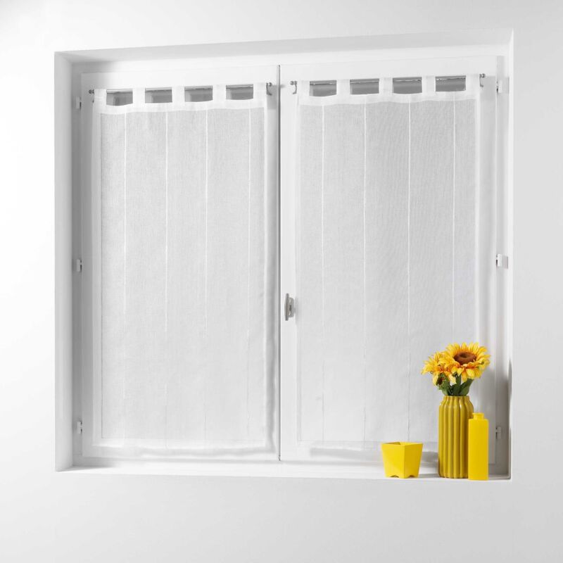 Paire de voilage à passants - 90 x 160 cm - Linahe - Blanc - Livraison gratuite