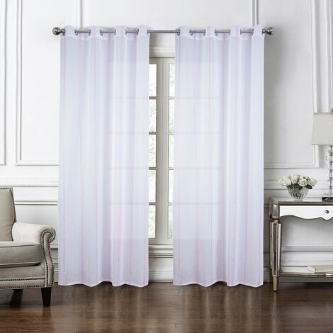 Paire de voilages à bandes verticales brillantes Prune 140x240 cm