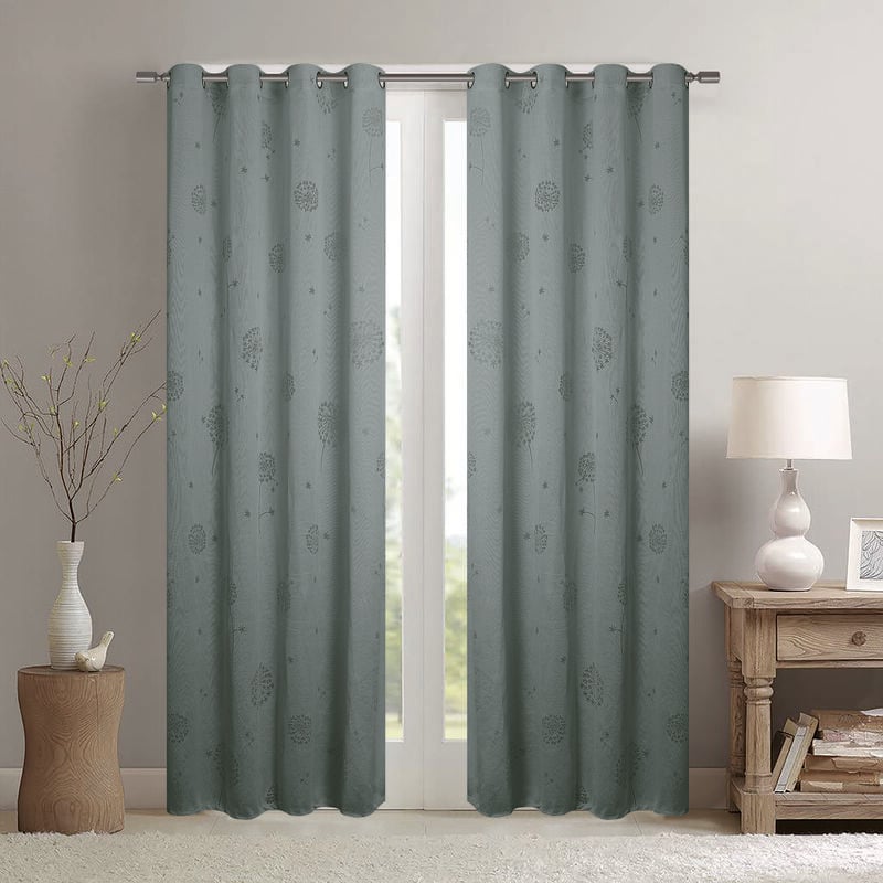 Paire de voilages à oeillets fleurs - Effet tissé Gris 140x240 cm