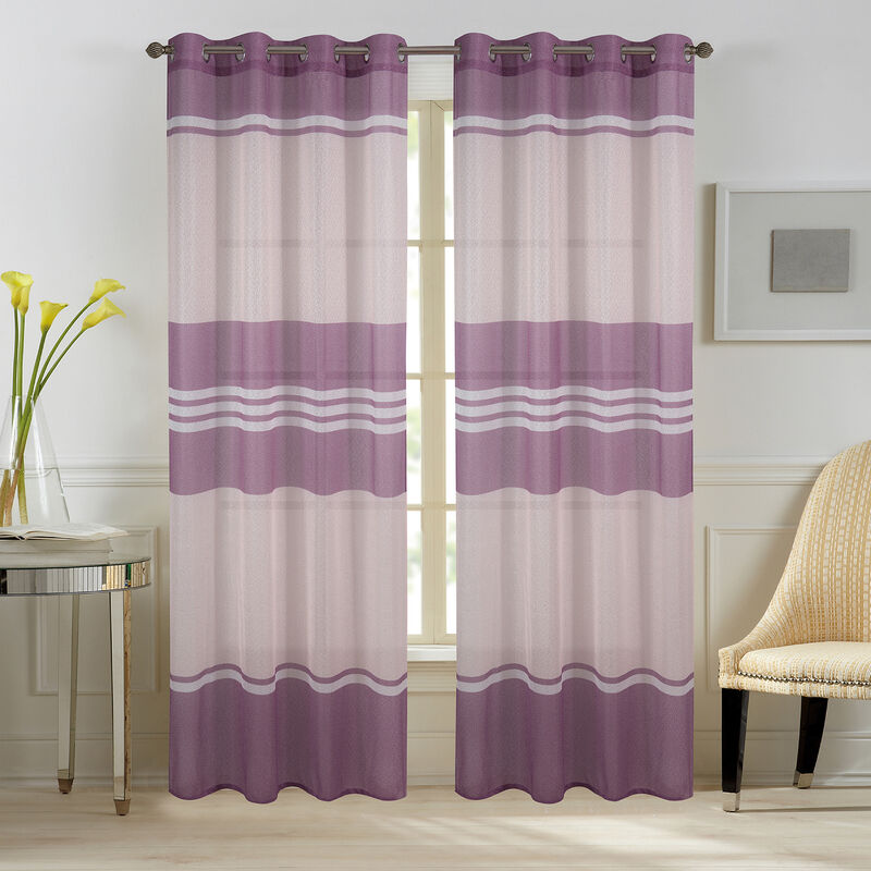 Paire de voilages à rayures horizontales Prune 140x240 cm
