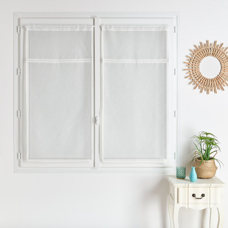Paire de voilages avec ruban macramé Blanc cassé 45x120cm