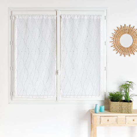 Paire de voilages brodée vague pour fenêtre Bleu 60x120 cm