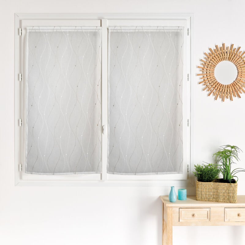 Paire de voilages brodée vague pour fenêtre Beige 60x120 cm