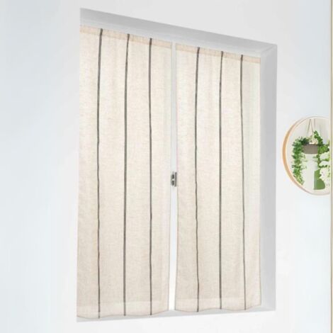 Paire de voilages droits à rayures Beige 60x160 cm