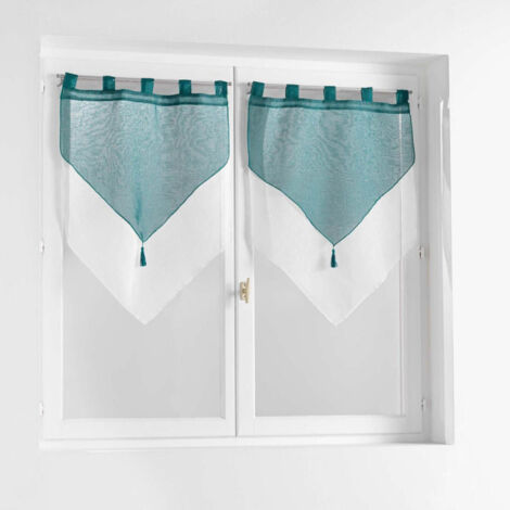 Paire de Voilages "Duetto" 60x160cm Pétrole & Blanc