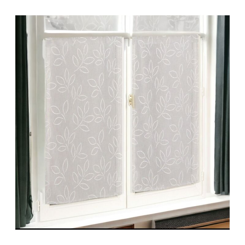 Paire de Voilages Effet Lin Imprimés Gomme Gris - Finition Passe-Tringle - 60x160cm - Prêts à Poser