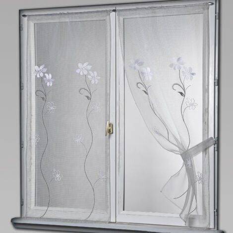 Paire de voilages en organza petits carreaux Gris clair 60x130cm