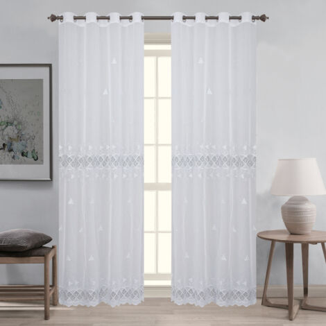 Paire de voilages macramé pour baie vitrée Blanc 140x240 cm