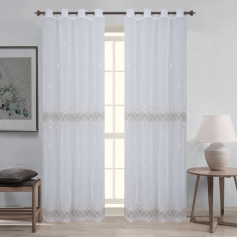 Paire de voilages macramé pour baie vitrée Taupe 140x240 cm