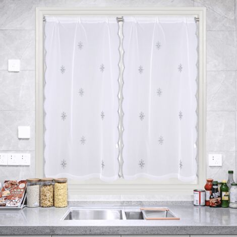 Paire de voilages motif flocons gris 90x120 cm – Polyester à passants – Décoration intérieure élégante pour fenêtres