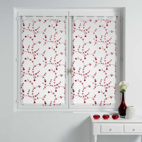Paire de Voilages "Petite Fleur" 60x90cm Blanc & Rouge