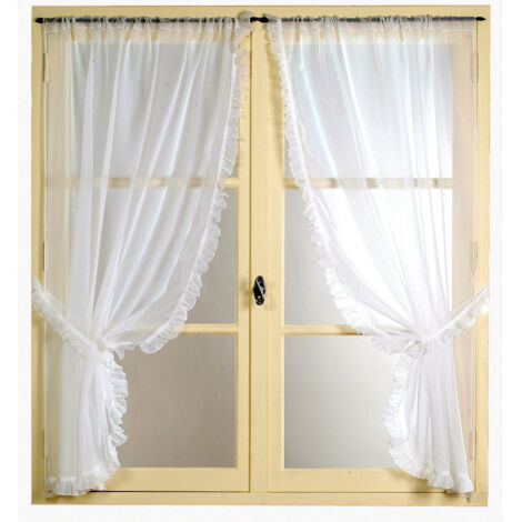 Paire de voilages romantique avec volant en poly-lin Blanc 95x220 cm