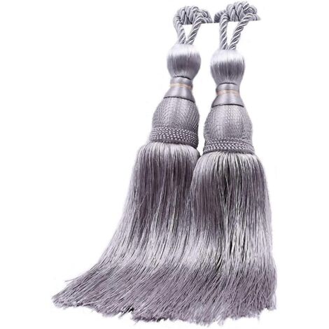 paire d'embrasses à pompons pour rideaux, décoration de fenêtre, pompons en corde (argenté)