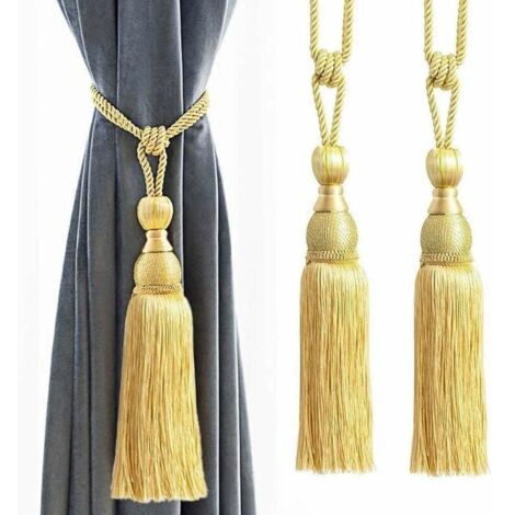 Paire d'embrasses de rideaux tressées à la main pour rideaux - Paire d'accessoires décoratifs pour fenêtre - Doré clair-LIAIKI