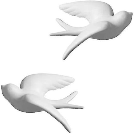 Paire d'oiseaux en céramique (moineaux, hirondelles, colombe) blancs, décoration murale à suspendre pour salle de bain, salon ou jardin, petites sculptures murales
