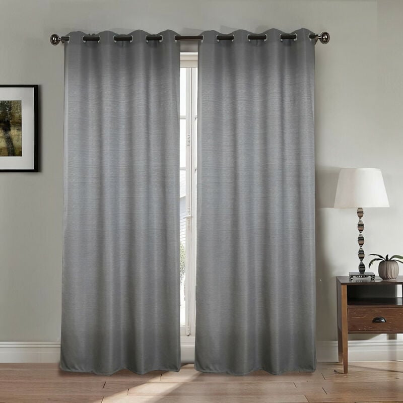 Paire Double Rideaux 140x260 Cm Gris Clair Effet Lin