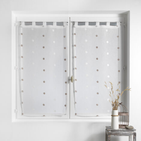 Paire droite passants 2 x 60 x 160 cm voile sablé brodé Lorna Blanc
