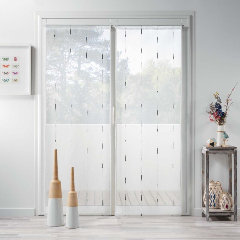 Paire droite passe tringle 2x70x200 cm voile sable fils chenille chenilla Gris