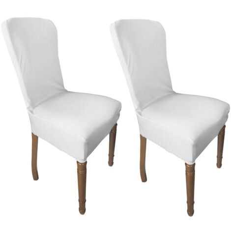PAIRE housse de chaise ROME STRETCH résistant aux taches SOLIDE BLANC