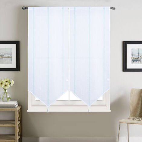 Paire petits voilages à bandes verticales brillantes Bleu 60x220 cm