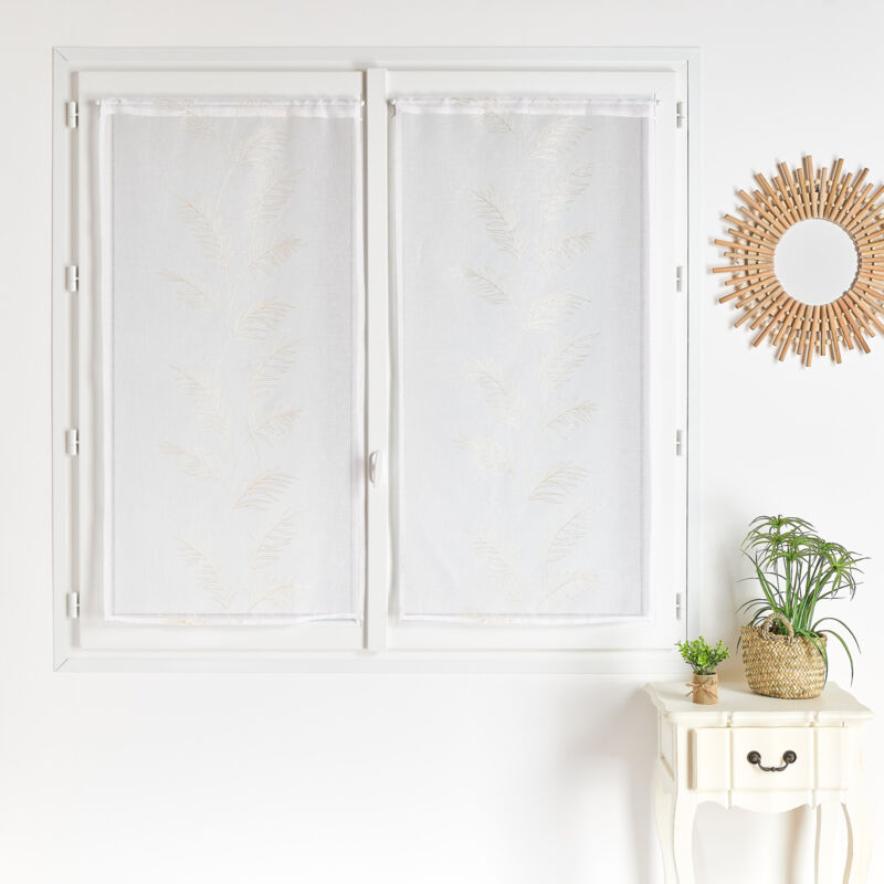 Paire voilages avec motif feuilles brodées Blanc cassé 60x120 cm