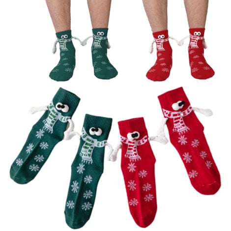 YZMRBDQC paires de chaussettes de Noël à main chaussettes magnétiques unisexes chaussettes drôles main dans la main nouveauté chaussettes de Noël mignonnes chaussettes cadeaux de vacances