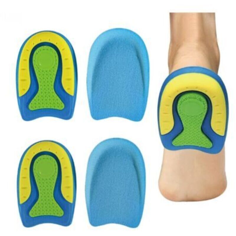 Pairs of orthopedic silicone gel heel pads, sizes L and S, for plantar fasciitis and Achilles tendon pain