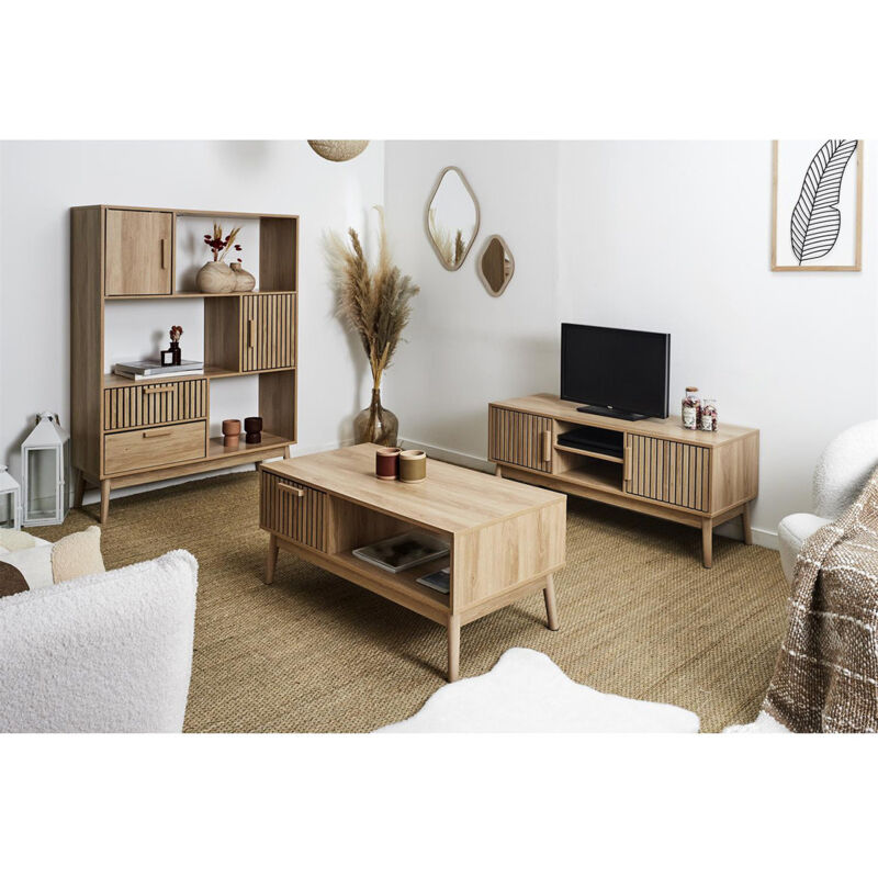 Altobuy - pajan - Ensemble Salon Complet Effet Bois avec Tasseaux