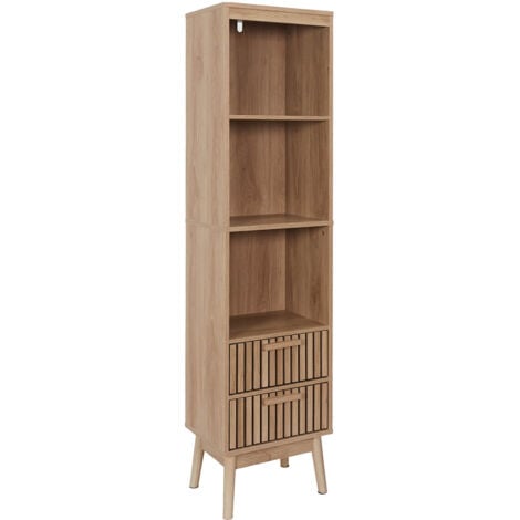 ALTOBUY PAJAN - Rangement Colonne 3 Etagères 1 Porte Effet Bois avec Tasseaux