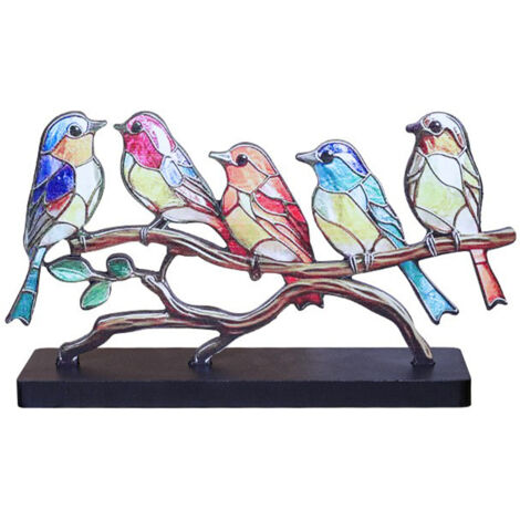 Pájaros pintados (cinco pájaros) - Pájaros decorativos de madera pintada para el hogar, la oficina, el botellero o la entrada.
