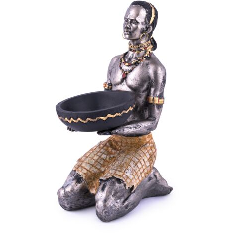 Pajoma 73785 Decorazione Africana a Forma di Uomo con Porta Candela, in Resina Sintetica, Altezza 22 cm