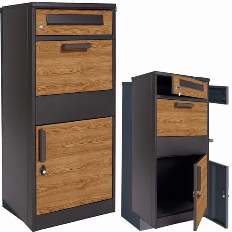 VIKING CHOICE Paketbriefkasten - 50x38x112 cm - Stahl - anthrazit Holzoptik