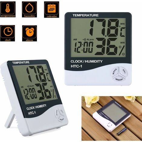 Digitales Desktop-Hygrometer und Innenthermometer, hochpräziser  Temperaturmonitor, großes LCD-Display mit Innenfeuchtigkeitszeit und  Thermometer für (Batterie