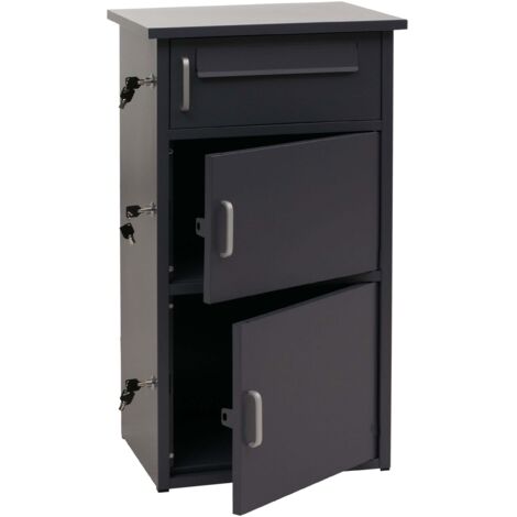 Paketkasten HHG-297, Paketbox Paketfach Paketstation Briefkasten 3 Fächer, Stahl 89x49x38cm dunkelgrau