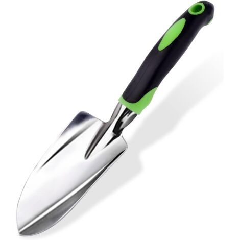 Pala de jardinería con mango ergonómico de goma antideslizante para trasplantar, desherbar, mover y alisar la tierra.