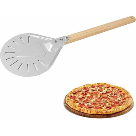 Pala de pizza perforada de 7/8 pulgadas, mango de madera antiadherente, pala de pizza de aluminio, pala giratoria para horno de pizza para panaderos caseros de 7 pulgadas