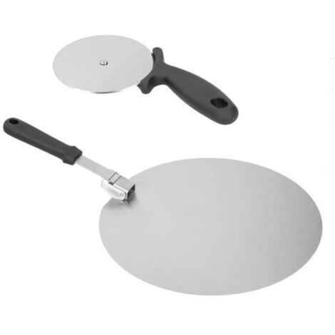 Pala de pizza plegable de acero inoxidable 430, 30,5 cm, mango de 19 cm, cortador de 20,5 x 10 cm