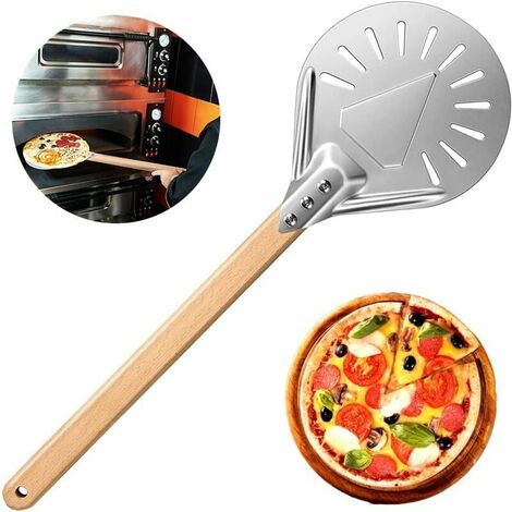 Pala giratoria para pizza de 7 ", paleta para pizza, servidor de pizza, espátula para pasteles con mango de madera para parrilla de piedra para pizza, pan horneado, pasteles, galletas, herramienta par