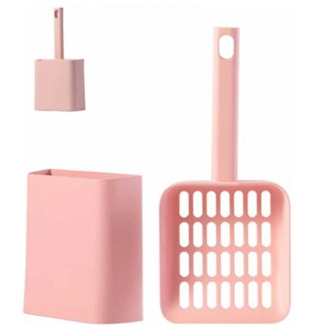 Pala para arena de gatos con soporte de plástico, productos de limpieza para mascotas, pala con tamiz, mango cómodo, pala higiénica para arena