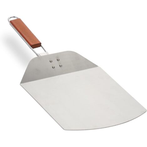 Pala para pizza con mango de madera, para tarta flambée, pan, plegable, L x A: 24 x 25,5 cm, acero inoxidable, marrón/plateado