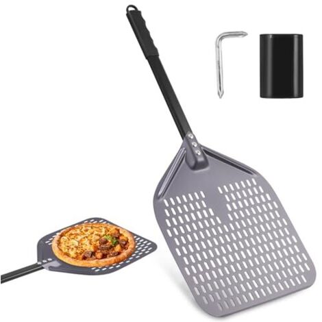 Pala para pizza redonda de acero inoxidable de 71 x 30 cm, de aluminio anodizado duro, fácil de deslizar, para hornear y cocinar deliciosas pizzas caseras.